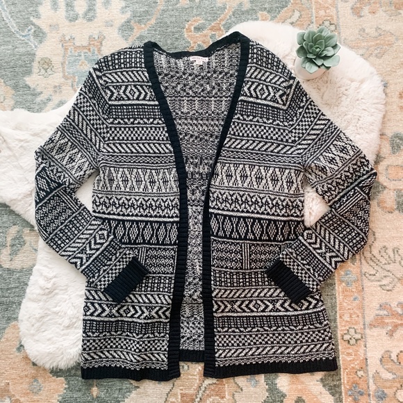Merona Black & White Geometric Pattern Open Front Cardigan- Size Large - Picture 1 of 10